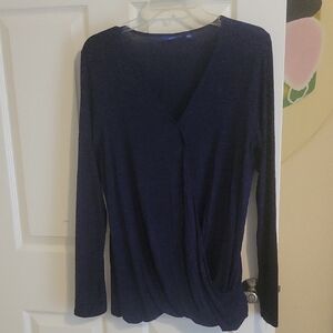 Apt 9 SzLG Chic Deep Blue Women's deep v 3/4 sleeve elastic waist Blouse